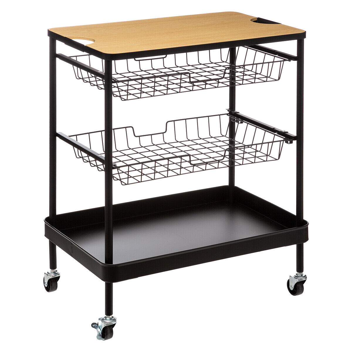 Móvel de apoio com 2 cestos e tabuleiro amovível em bambu