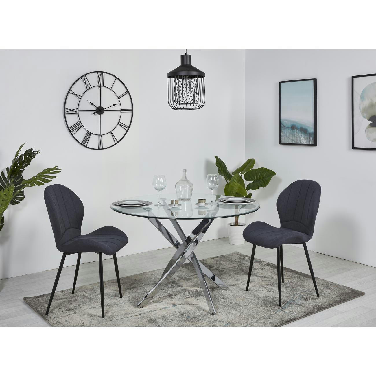 POLO - Lot de 2 - Chaise assise tissu gris anthracite pieds metal noir