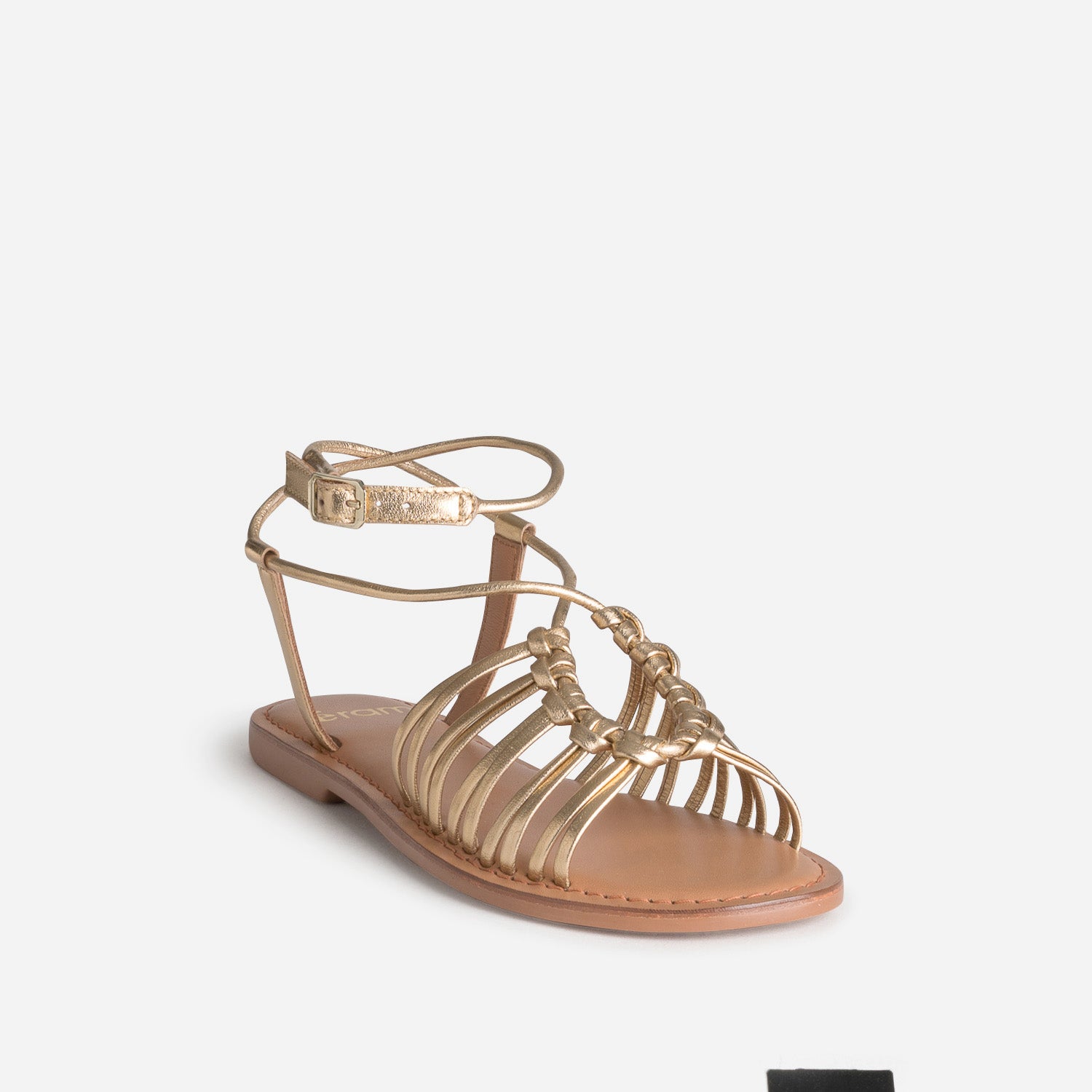 Sandale plate dorée cuir multi brides