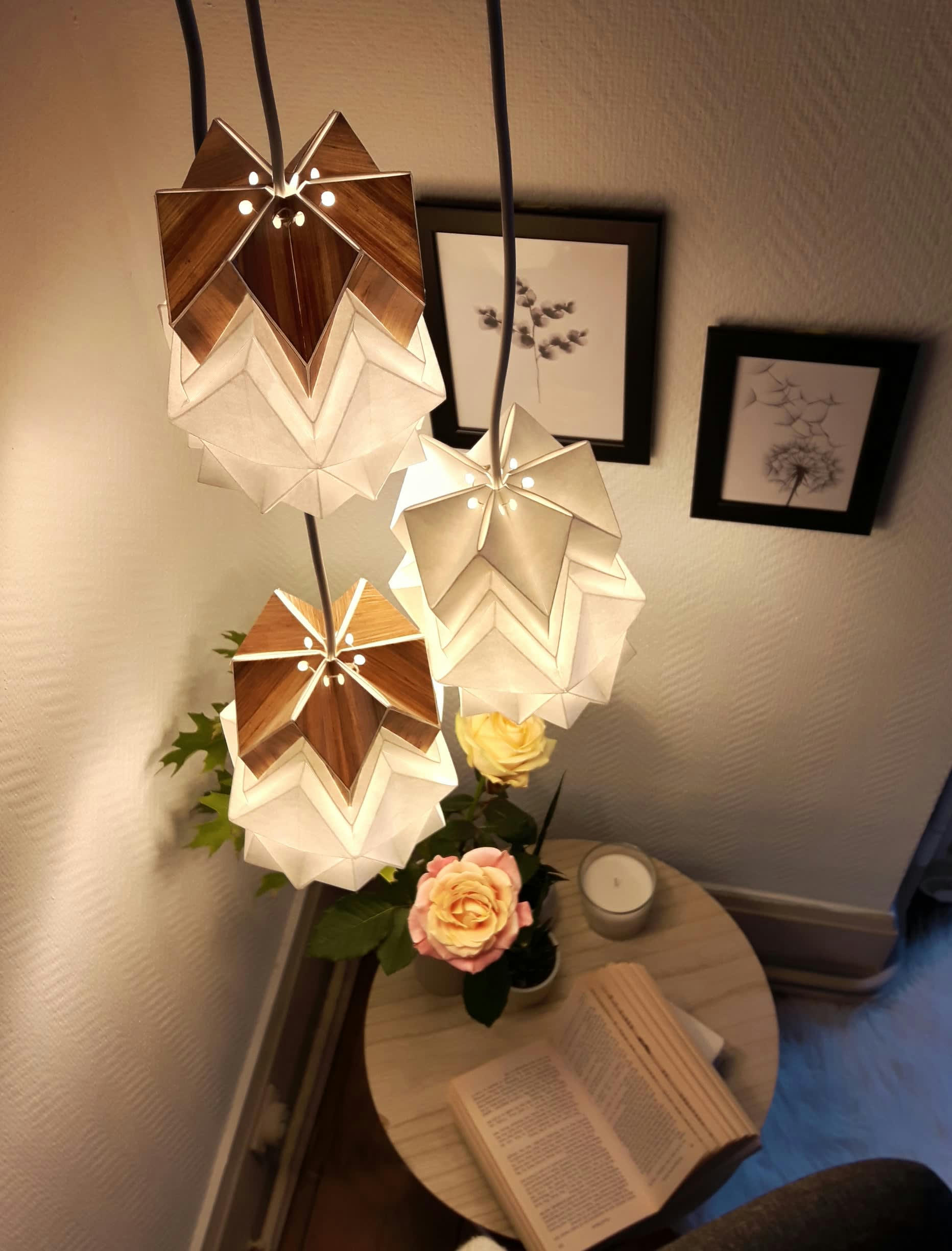 HOUSEKI - Petite suspension origami design en papier et ecowood