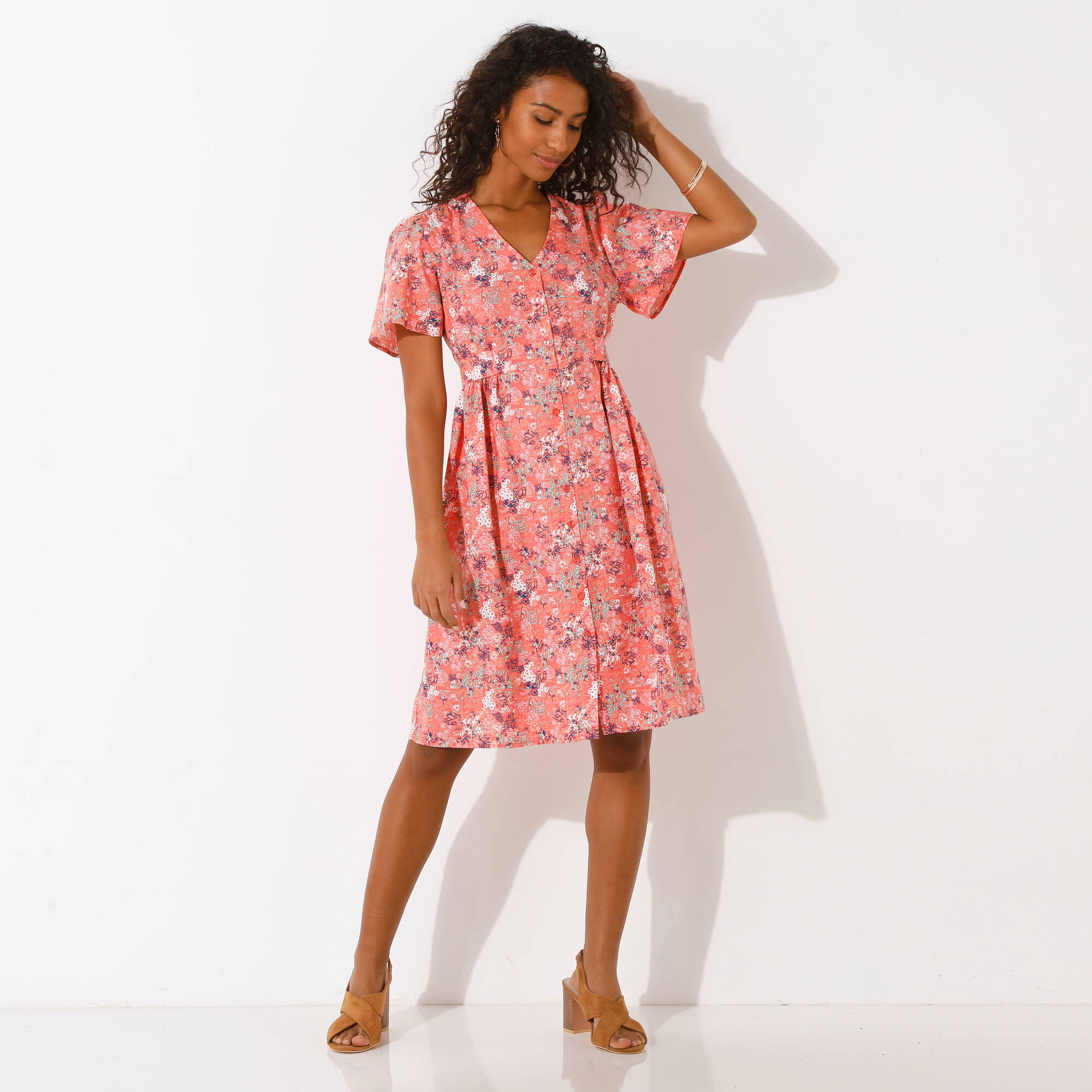Robe boutonnée manches "papillon" imprimée