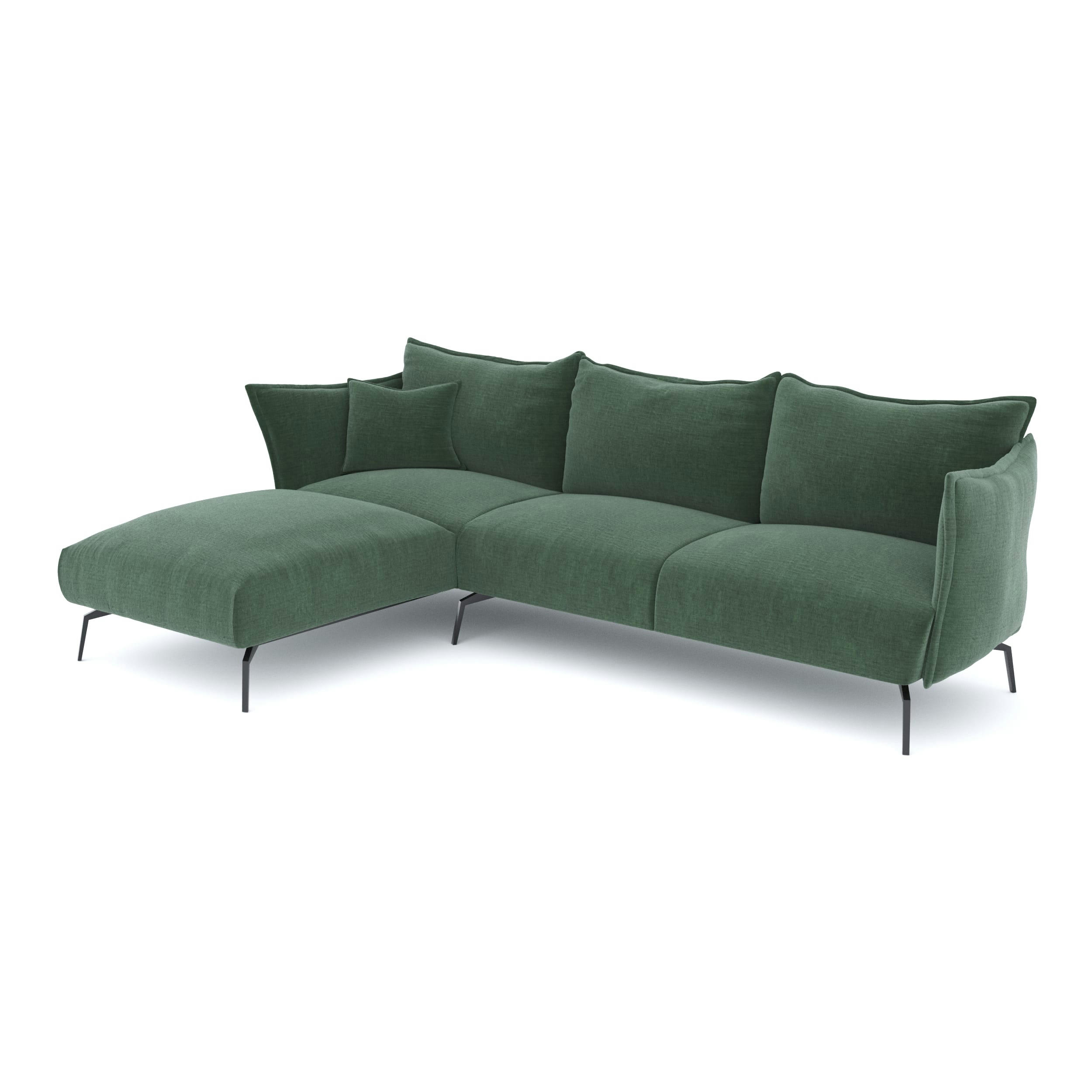 LENNY - Canapé d'angle gauche velours texturé vert émeraude