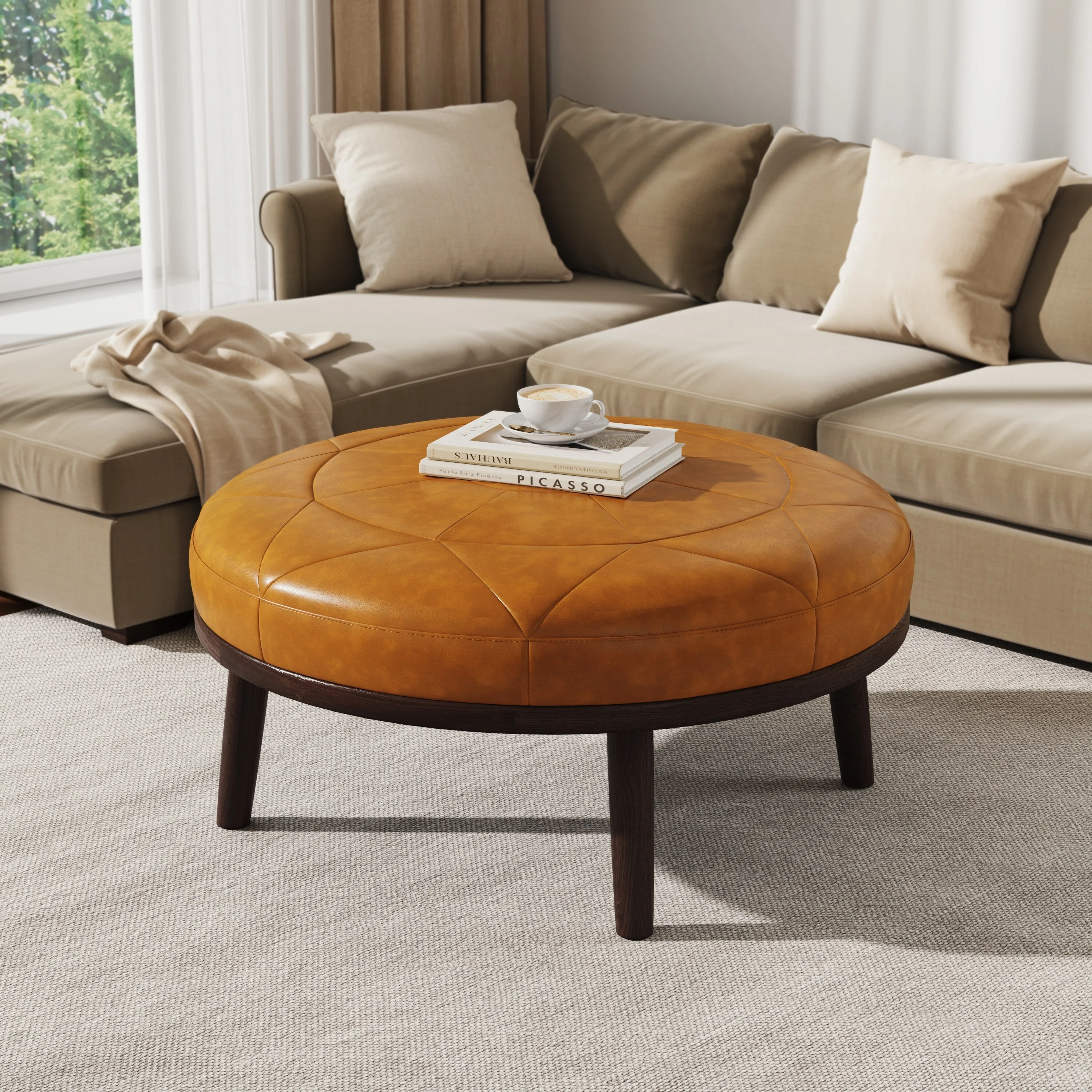 Oversized Full-Grain Genuine Italian Leather Ottoman