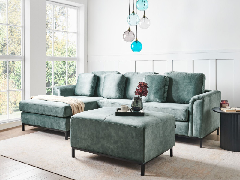 Narożnik sofa z otomaną rogówka lazurowy