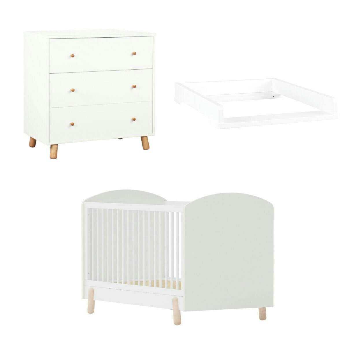 GABBY - Chambre complète bébé 70x140 cm bois massif blanc