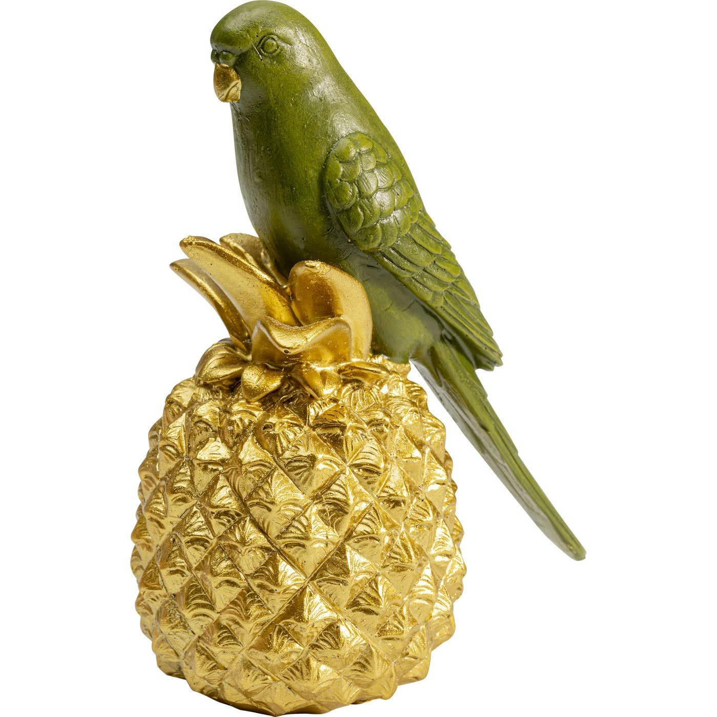 - Statuette perroquet vert sur ananas doré en polyrésine
