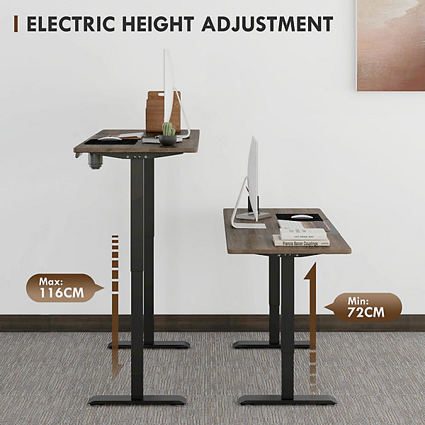 Bureau d'Ordinateur électrique à Hauteur Réglable, Table de Travail Motorisée 140x70 cm, Bureau Assis-debout en Métal - Noir