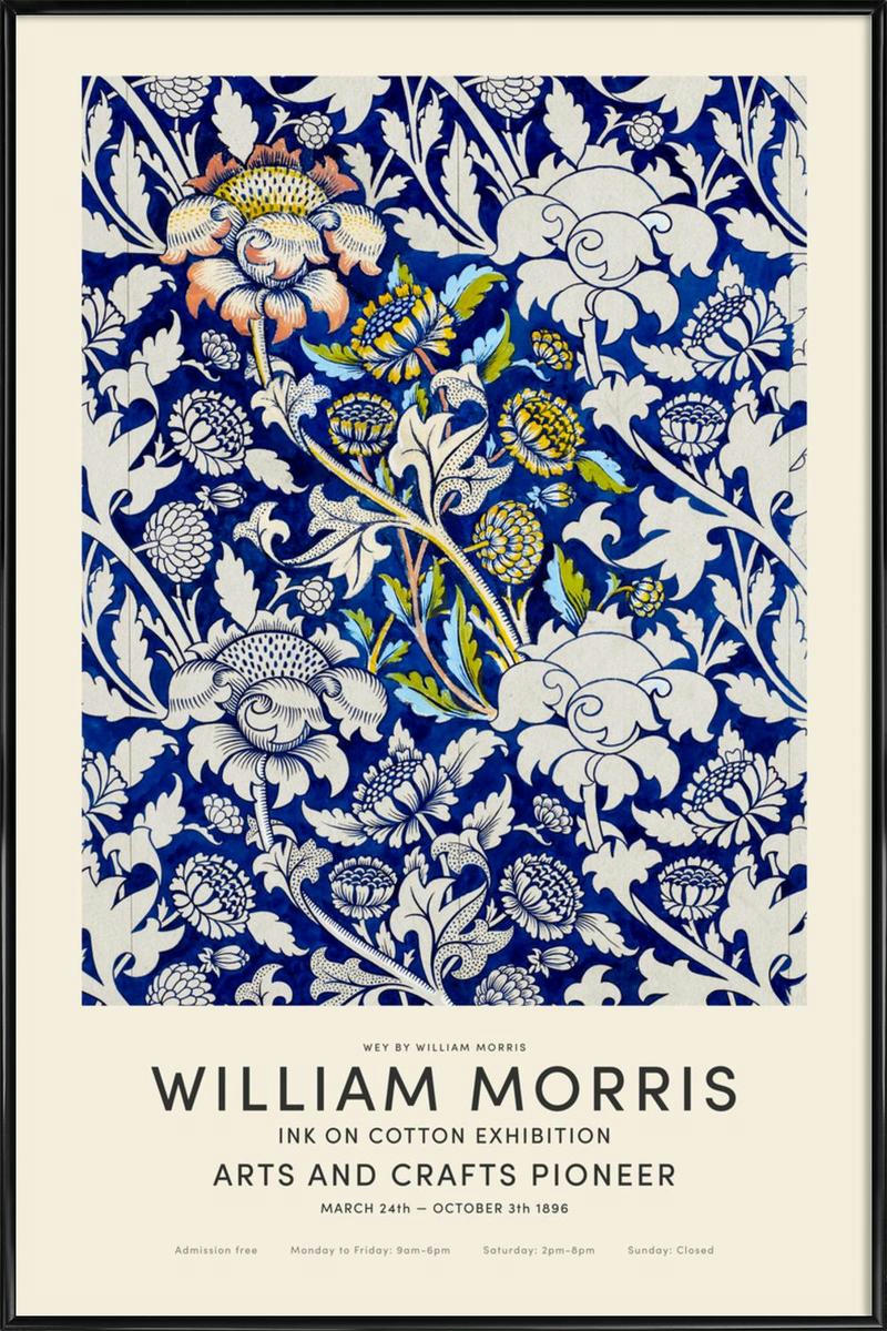 WILLIAM MORRIS - WEY EXHIBITION - Affiche dans cadre standard (noir) blanc ivoire & bleu 40x60