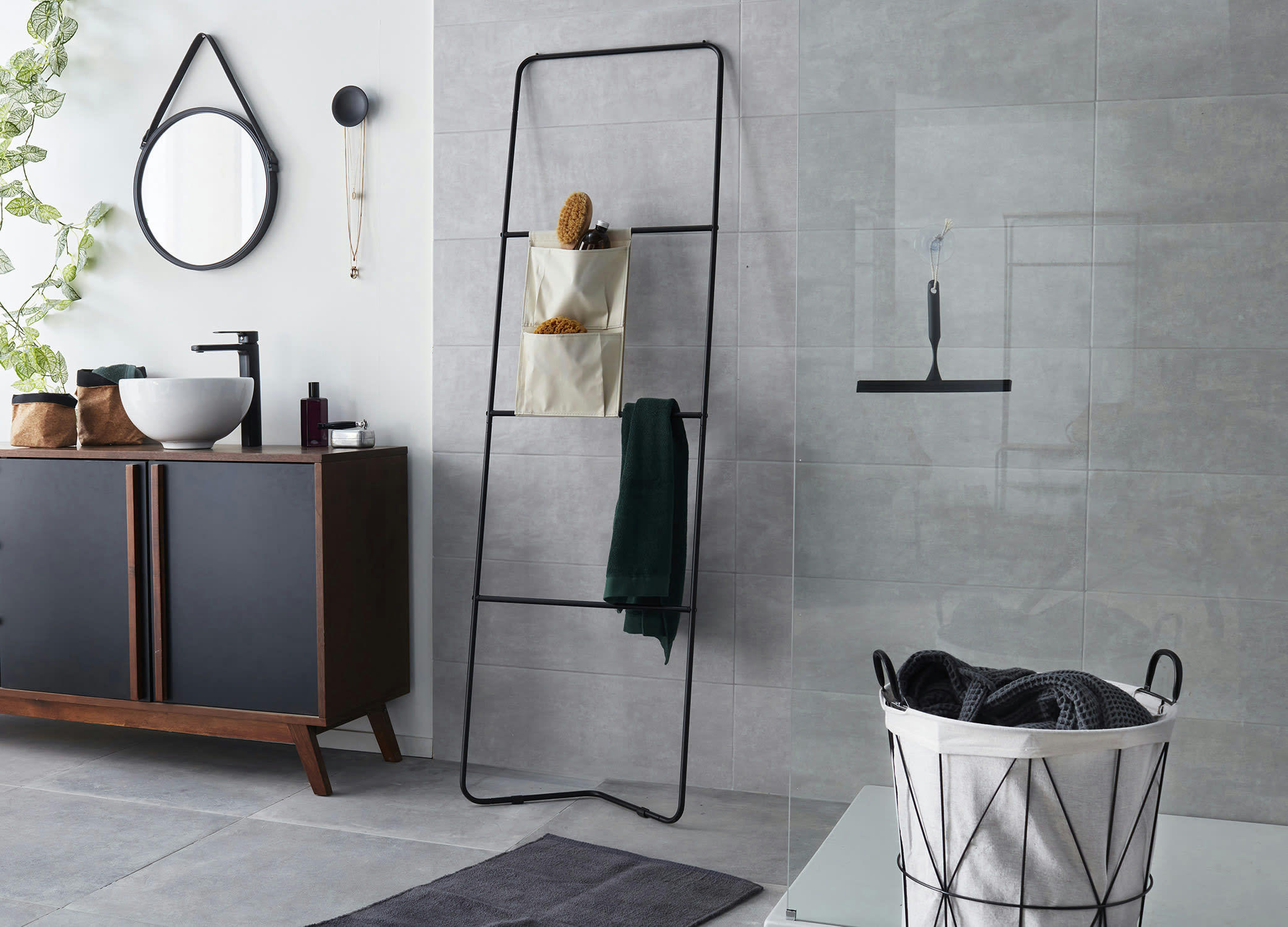 - Panier à linge filaire métallique noir 40x40x50cm