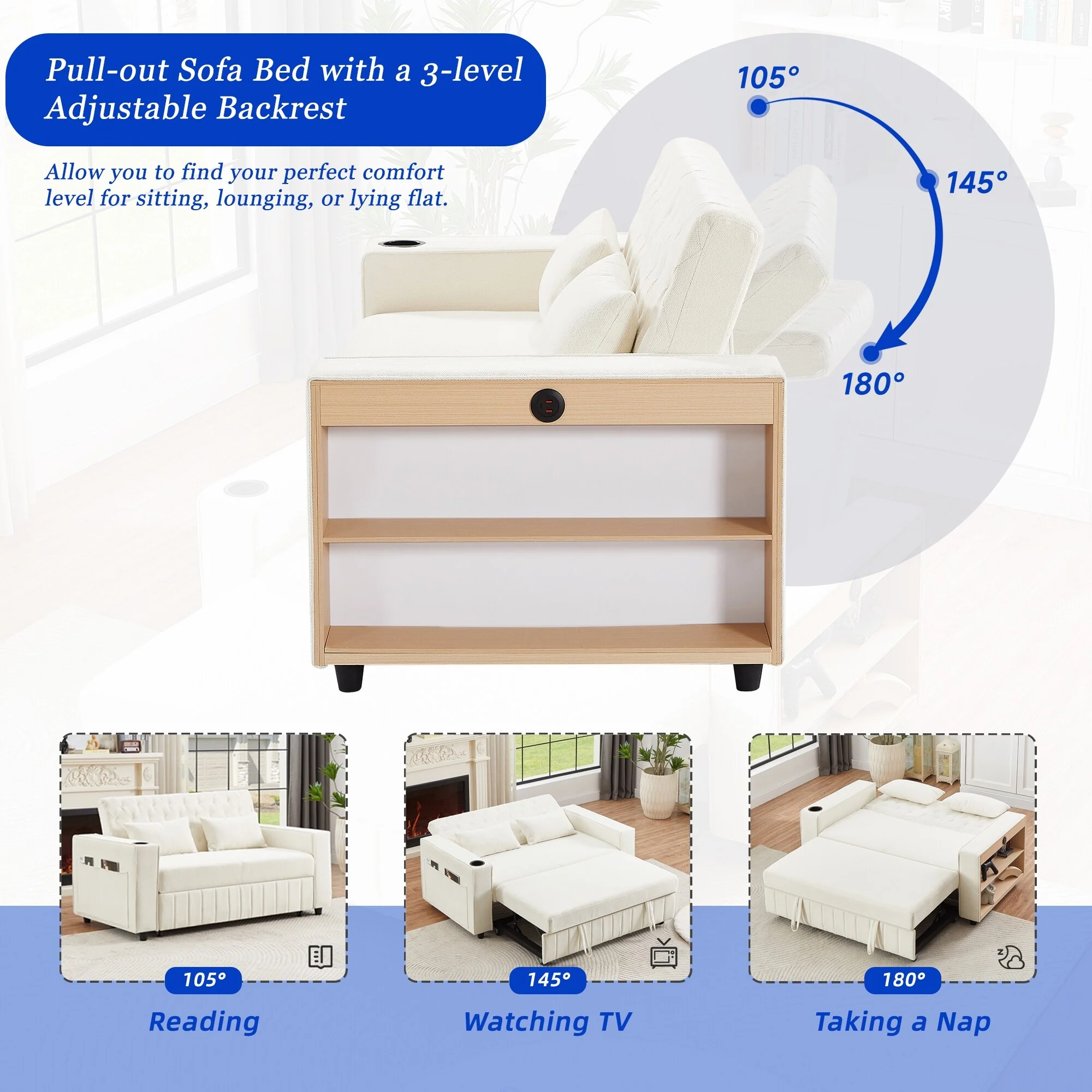 Pull-Out Sofa Bed Convertible Couch Loveseat Sofa Modern Sleeper Sofa With Adjustable Backrest