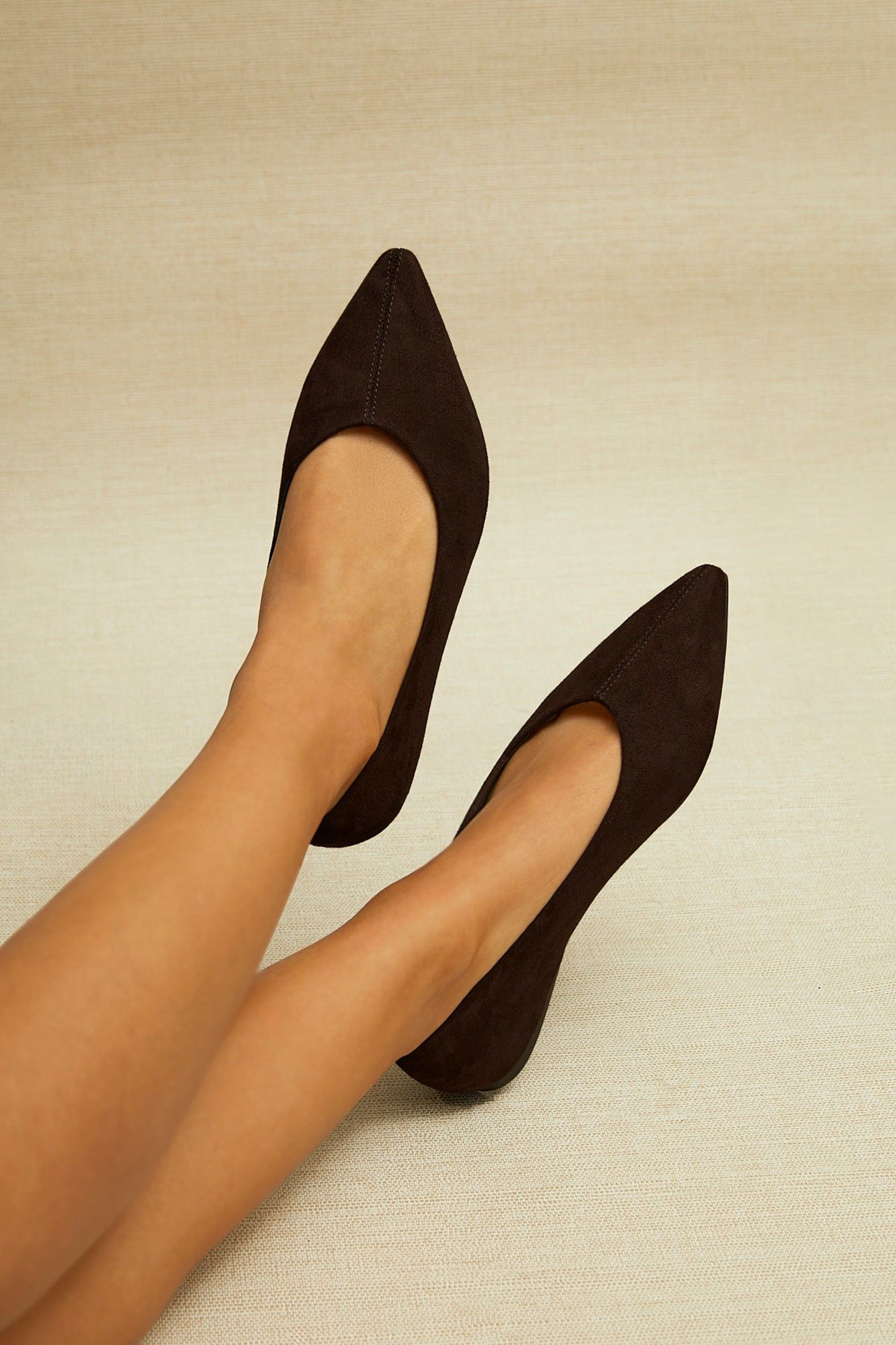 Linzi Candid Wide Fit Brown Pointed Toe Ballet Flats