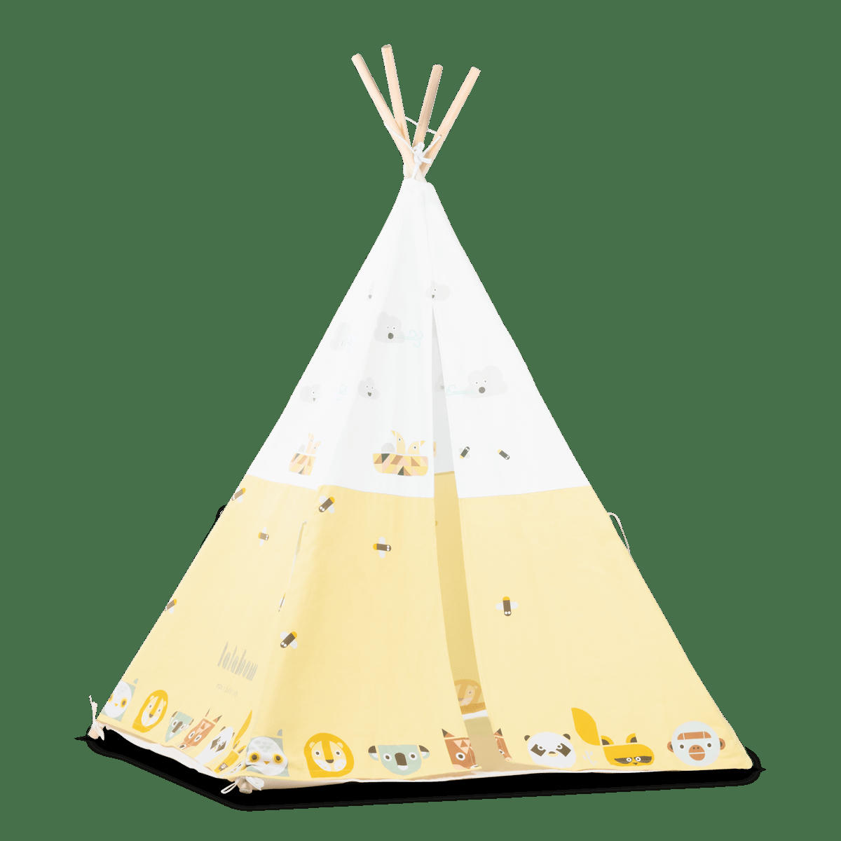 - Tente tipi pour enfants en bois naturel et coton jaune