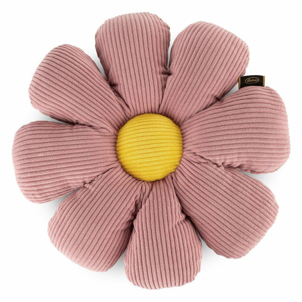 Poduszka dekoracyjna FLOWER kwiat sztruks pudrowy róż z żółtym środkiem