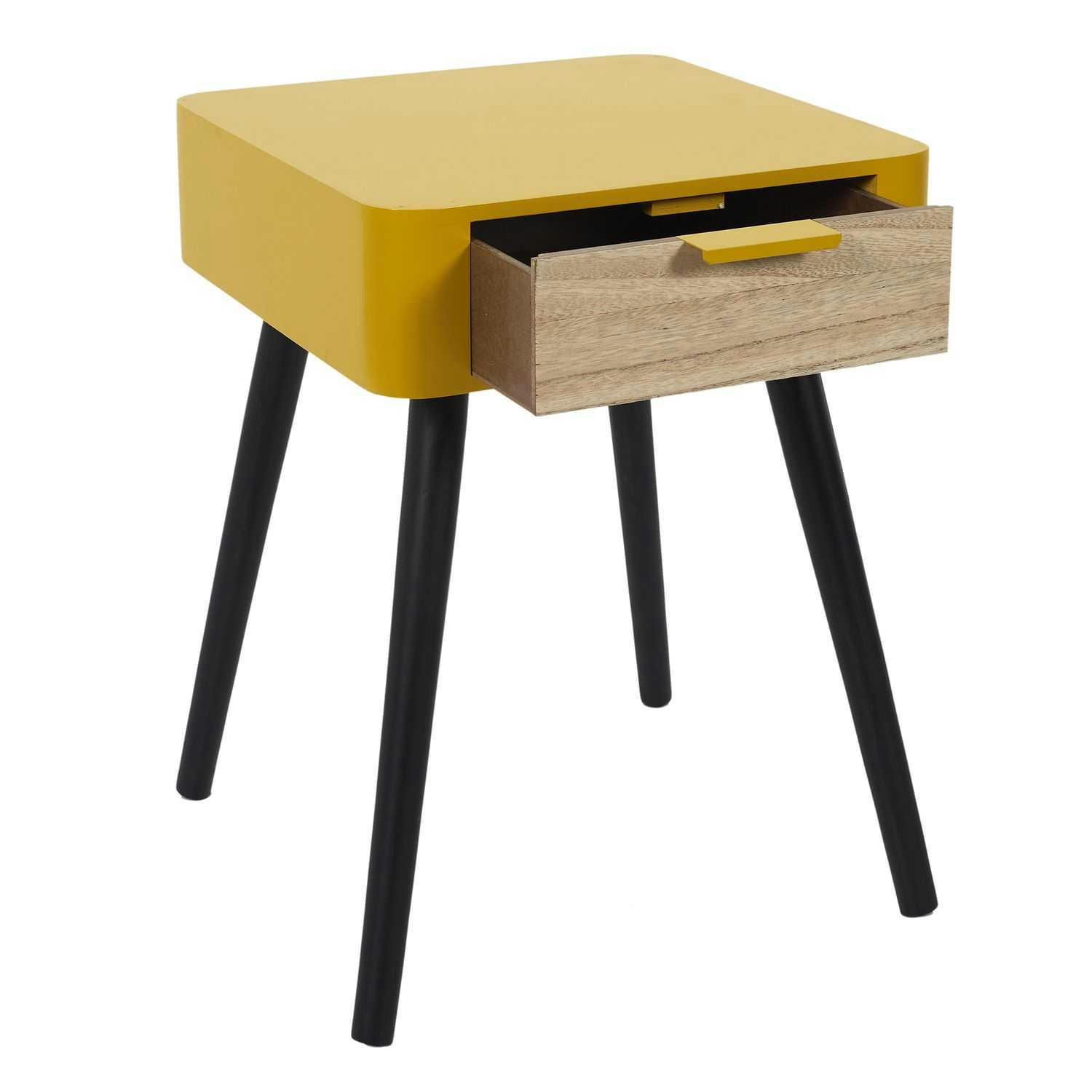 - Table de chevet 1 tiroir en mdf jaune
