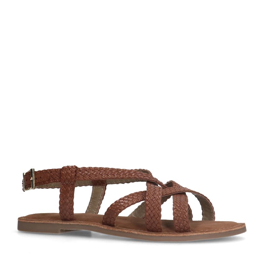 Manfield Gevlochten cognac sandalen