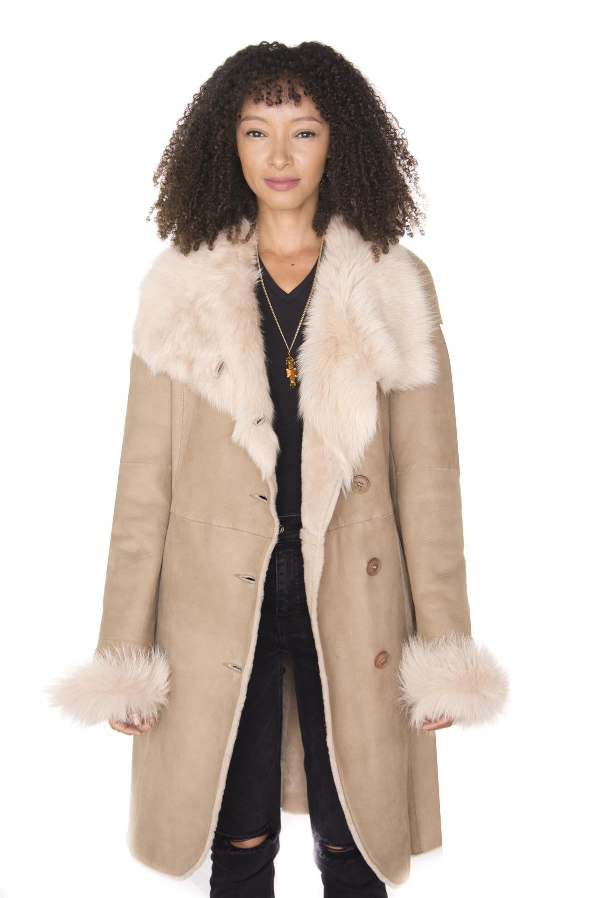 Infinity Leather Suede Merino Shearling Coat with Toscana Collar-Rochford