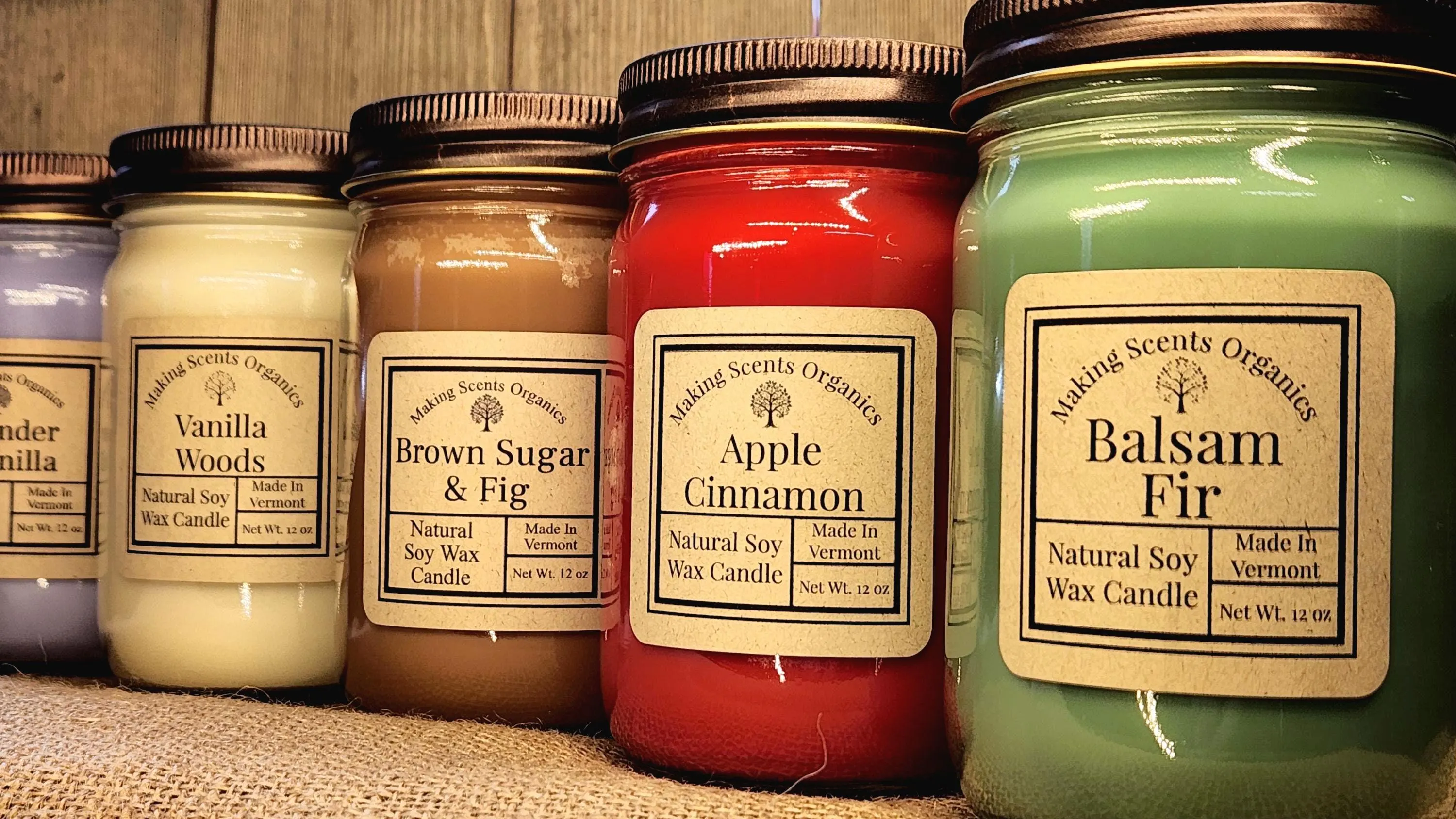 Pure Soy Wax Candle - Hand Poured in VT- 12 oz Jar 70 Scents by Making Scents Organics Balsam Apple Lavender Vanilla Lemon Patchouli