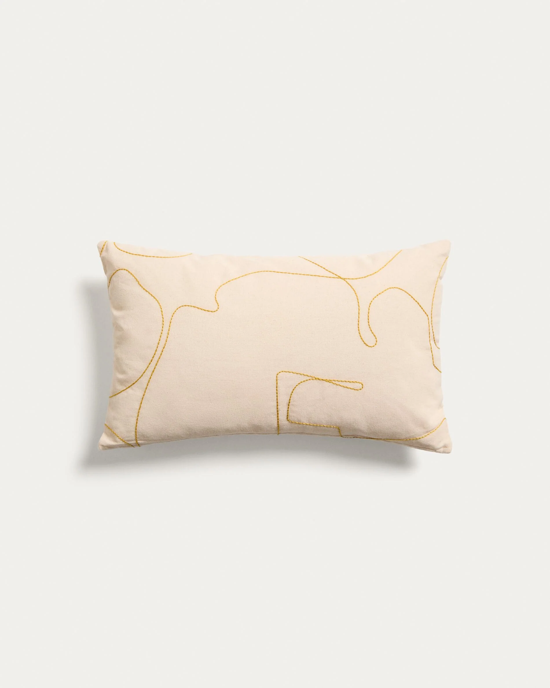 Dibel ecru cotton cushion cover with yellow embroidery detail 30 x 50cm