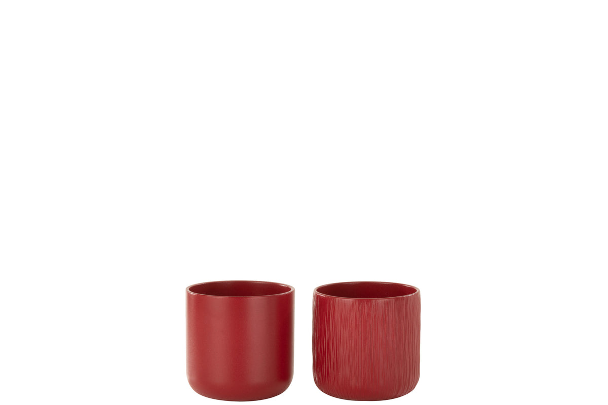 J-Line bloempot Gen - keramiek - rood - extra small - 2 st. - Ø 11 cm