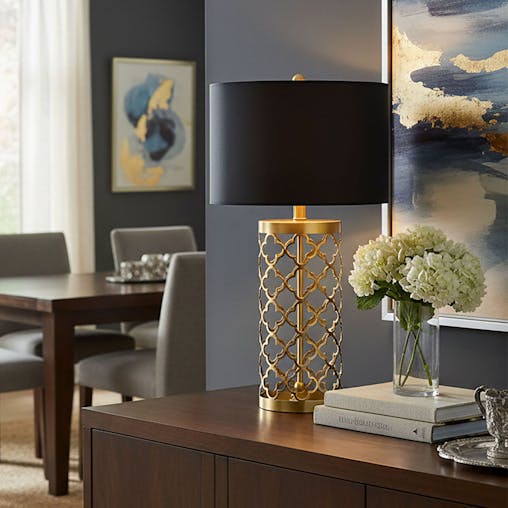 SOGA 4X Golden Hollowed Out Base Table Lamp with Dark Shade