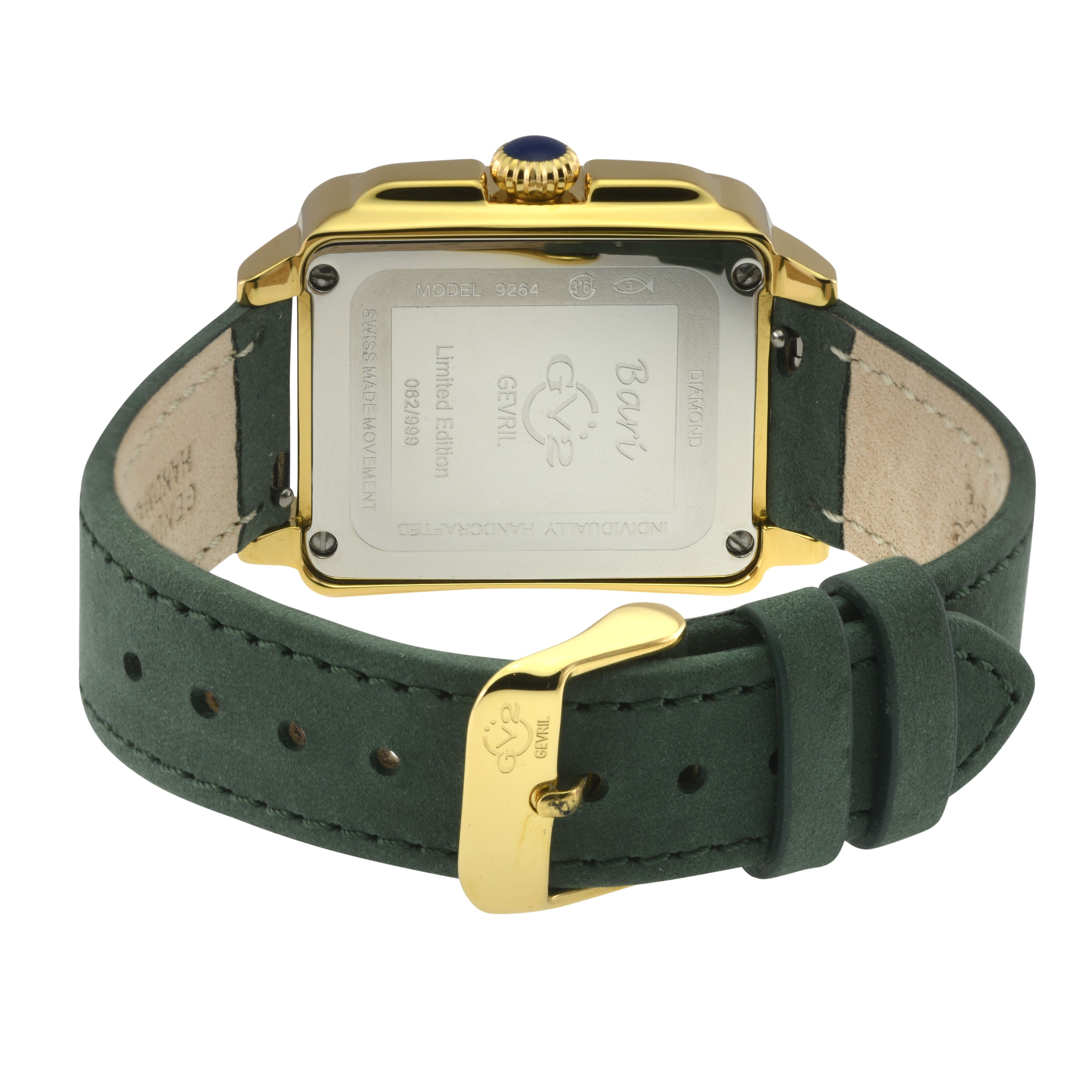 GV2 GV2 Women's Bari Viva Dark Green Enamel White MOP Dial Diamond Watch, Dk Green Handmade Italian Leather Strap