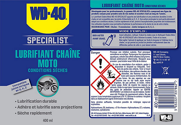 Lubrifiant chaîne de moto WD40 400 ml