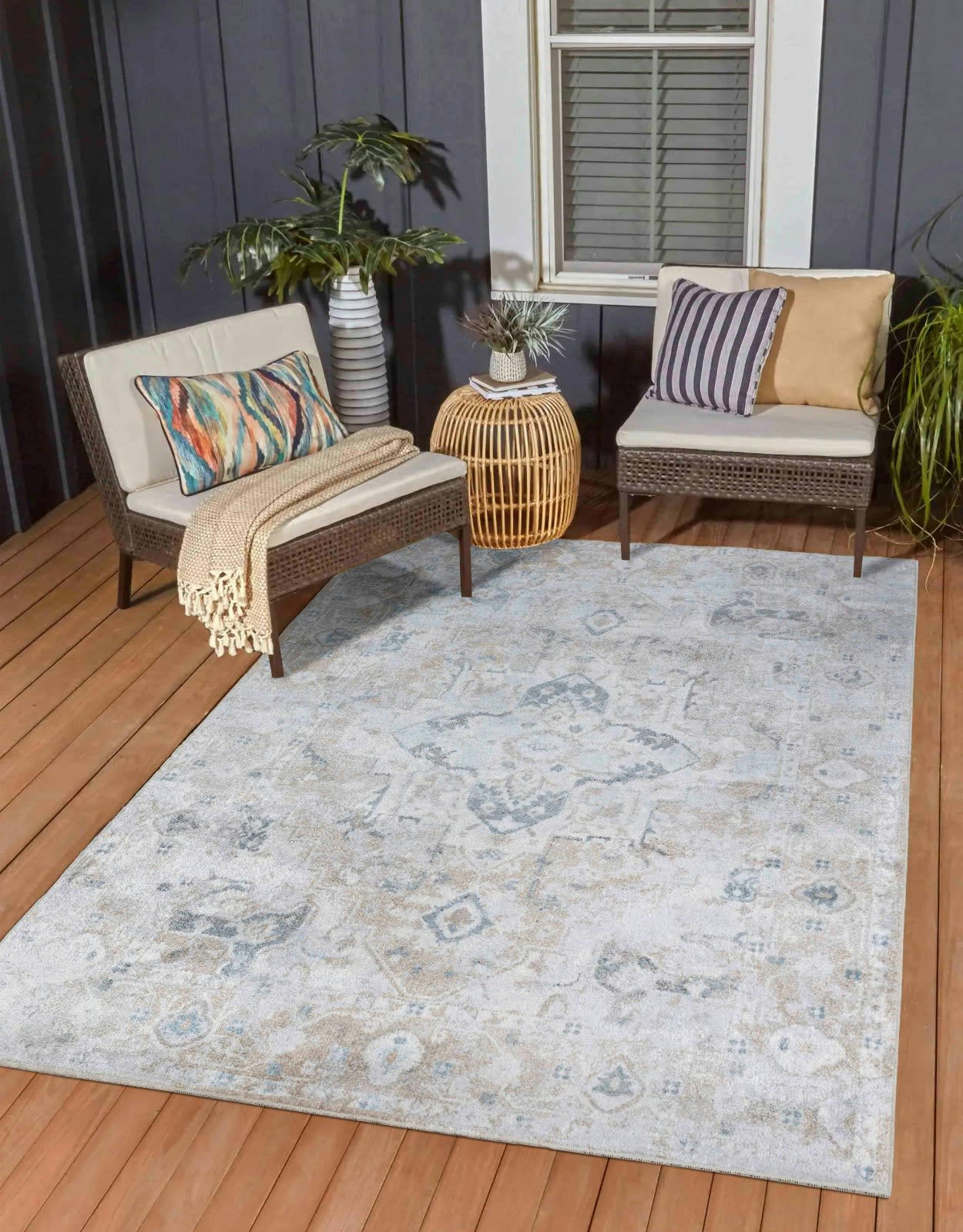 ELSA - Tapis Vintage Lavable en Machine Ivoire/Marron 160x213