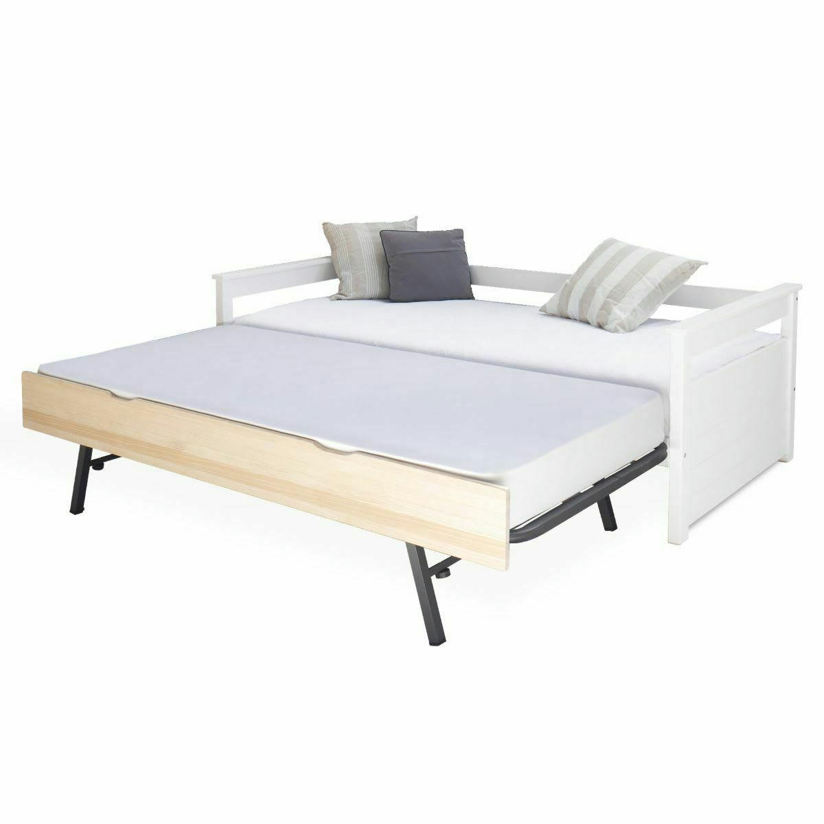 IZAO - Lit banquette gigogne 80x190 cm bois massif blanc et bois
