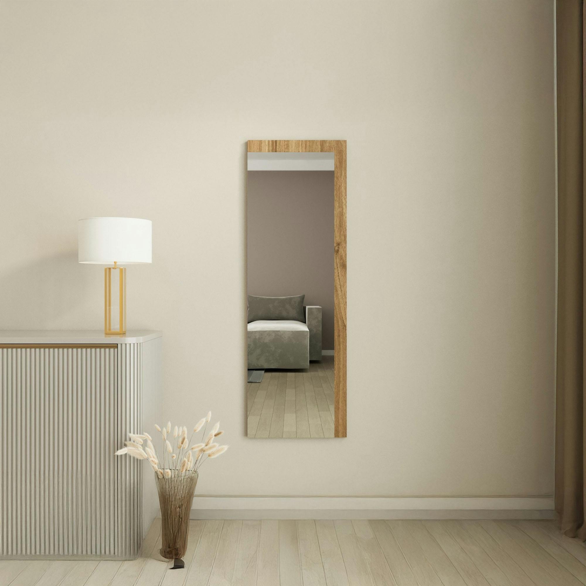 Miroir rectangulaire mural demi-cadre effet noyer 120 cm CODY