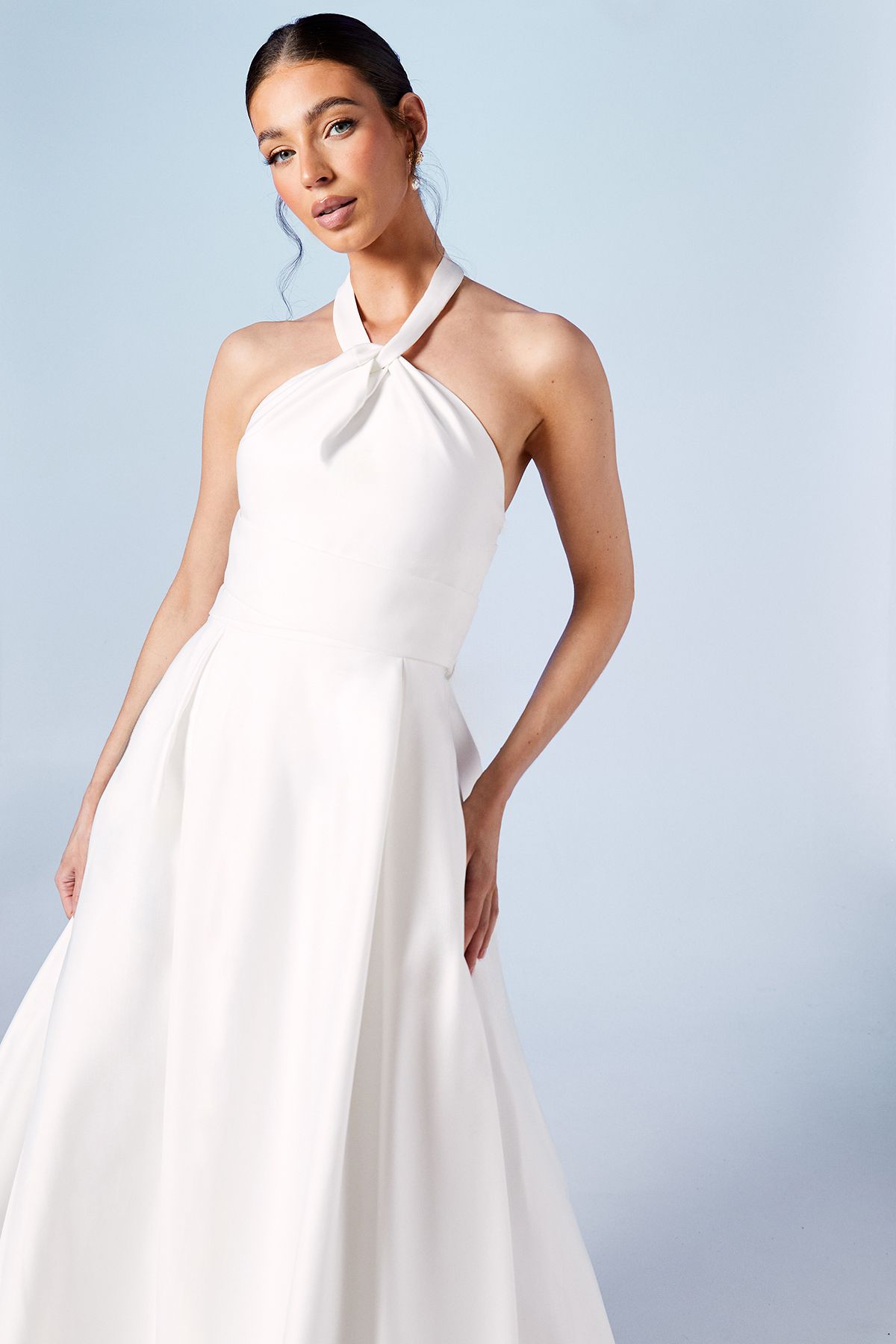 Coast Structured Satin Halterneck Bow Back Wedding Dress