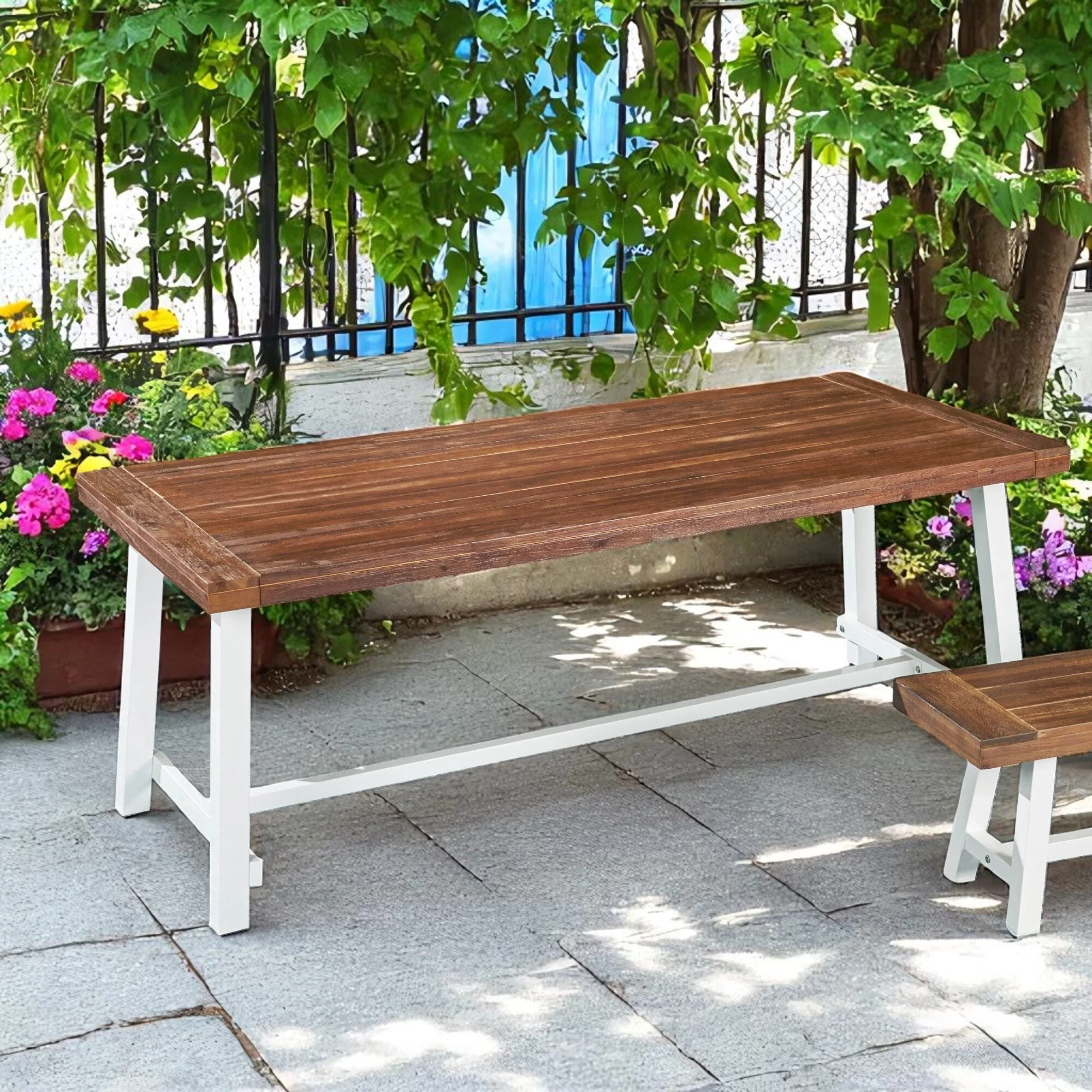 79 Outdoor Dining Table for 8, Industrial Patio Table with Metal Frame, Rectangular Garden Table for Backyard, Deck, or Porch