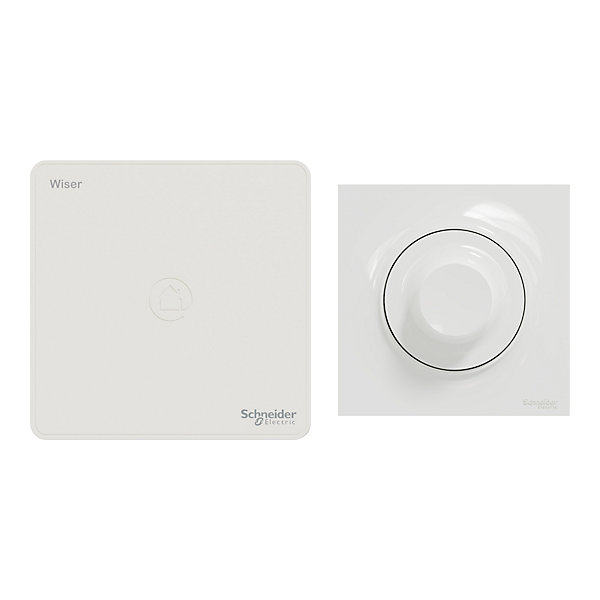Kit éclairage avec variateur rotatif   passerelle wifi   plaque de finition simple Schneider Electric Odace Wiser blanc