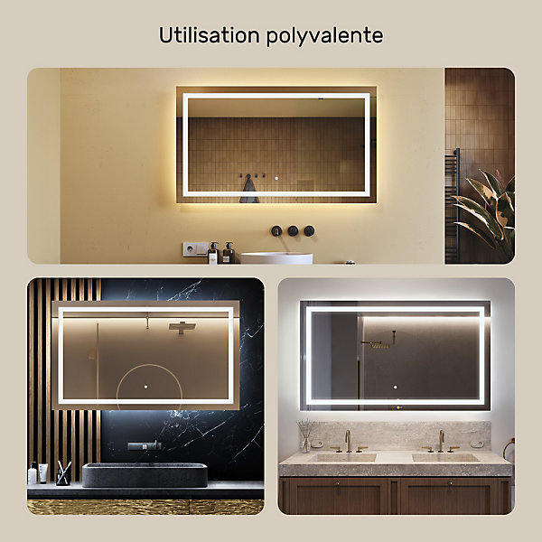 Miroir avec LED Illumination Salle de Bain (120x70cm) LED Lumineux Miroir avec éclairage (LED015) 6500K Interrupteur Tactile