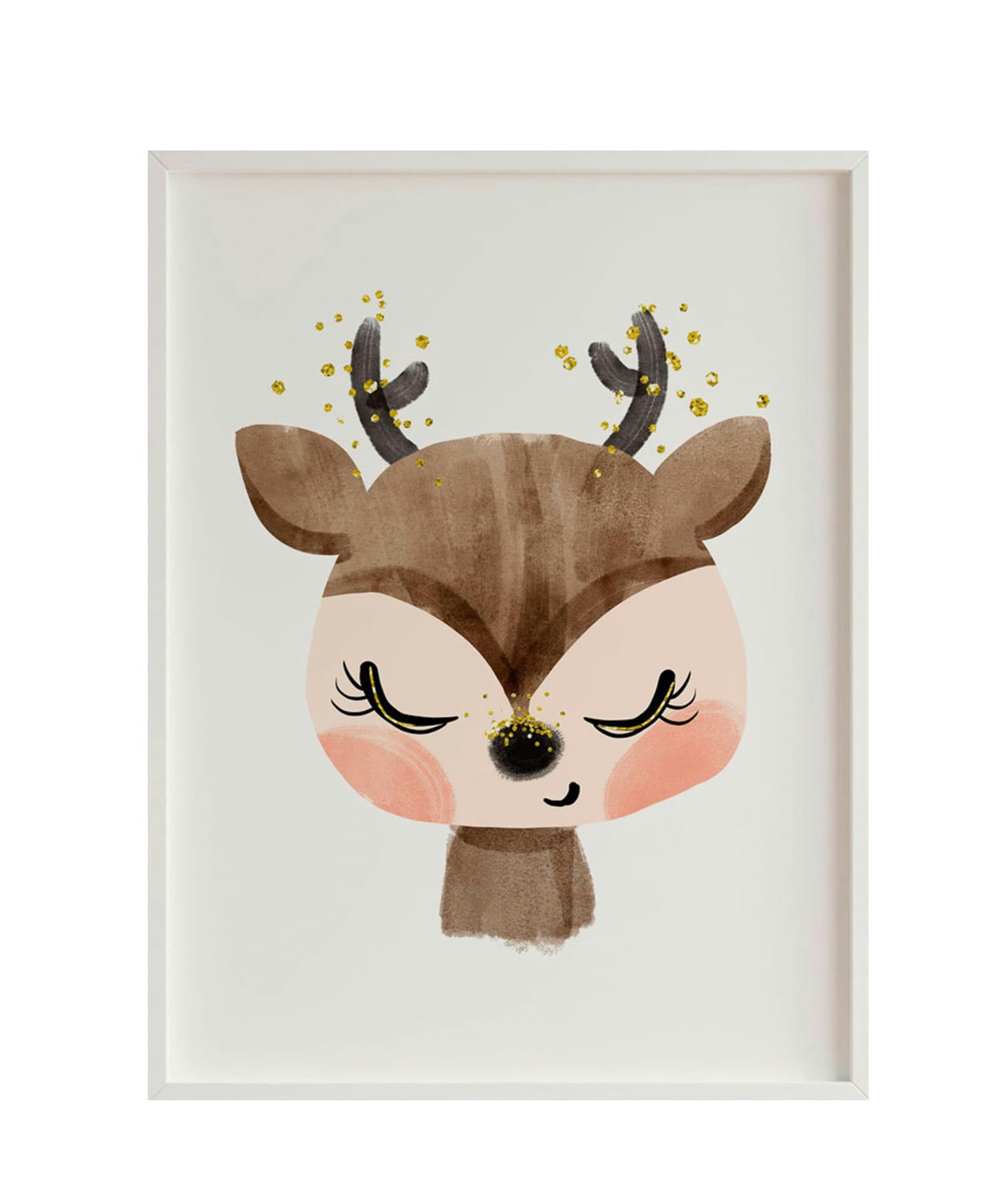 DECOWALL - Impression de cerf encadrée en bois blanc 43X33 cm