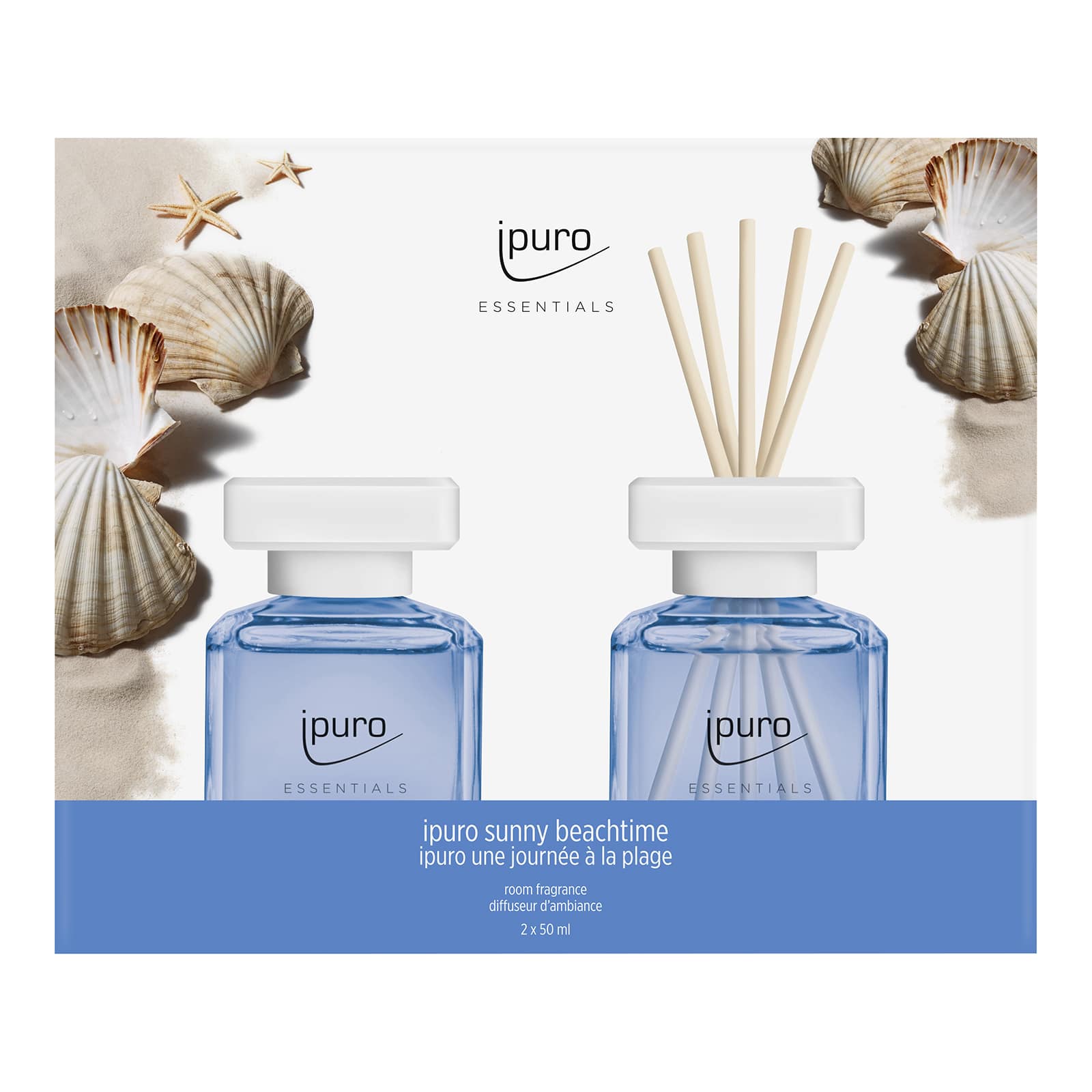 ipuro ESSENTIALS Raumduft-Set Sunny Beachtime Blau, 2 Stück, 100 ml