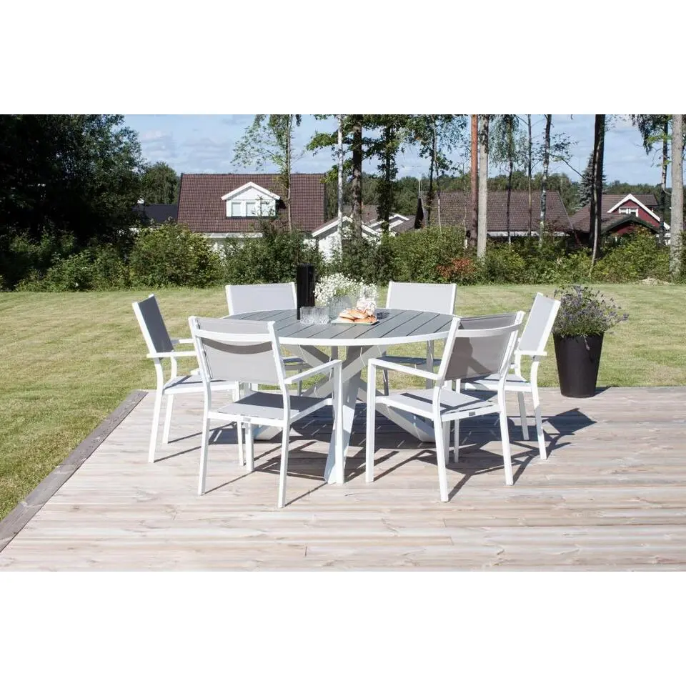 Hioshop Parma tuinmeubelset tafel 140x140cm 6 stoelen Copacabana grijs