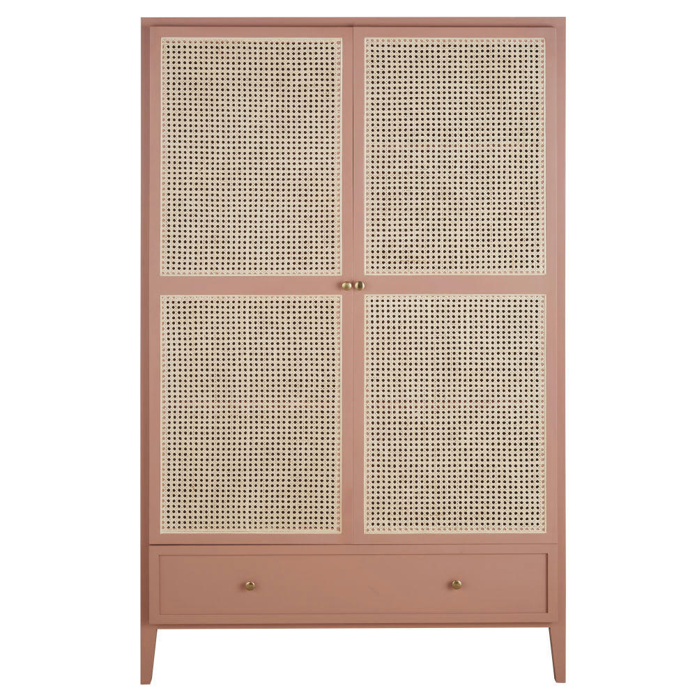 Siwa - Dressing 2 portes 1 tiroir terracotta et cannage en rotin