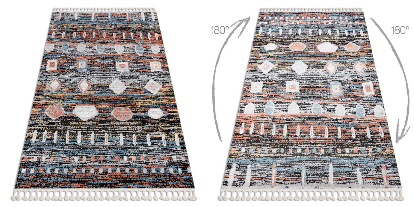 Dywan nowoczesny BELLE BR36A czarny / róż Frędzle80x150 cm