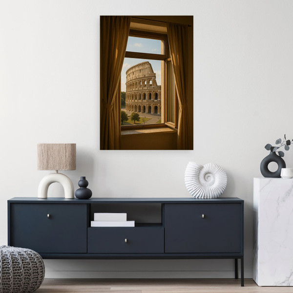 Obraz do salonu biura, Widok z okna na Rzym Koloseum 20x30