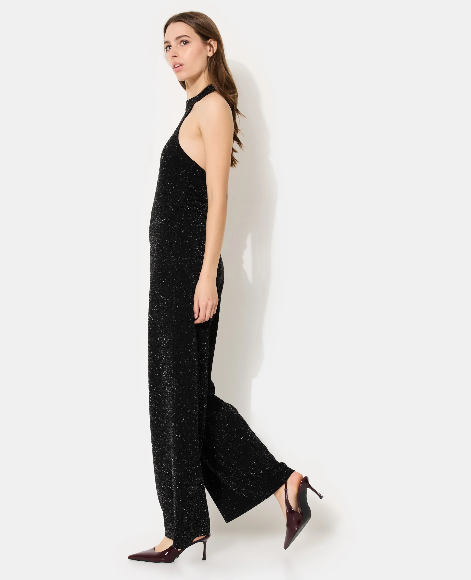 Combinaison dos-nu en maille avec fils lurex