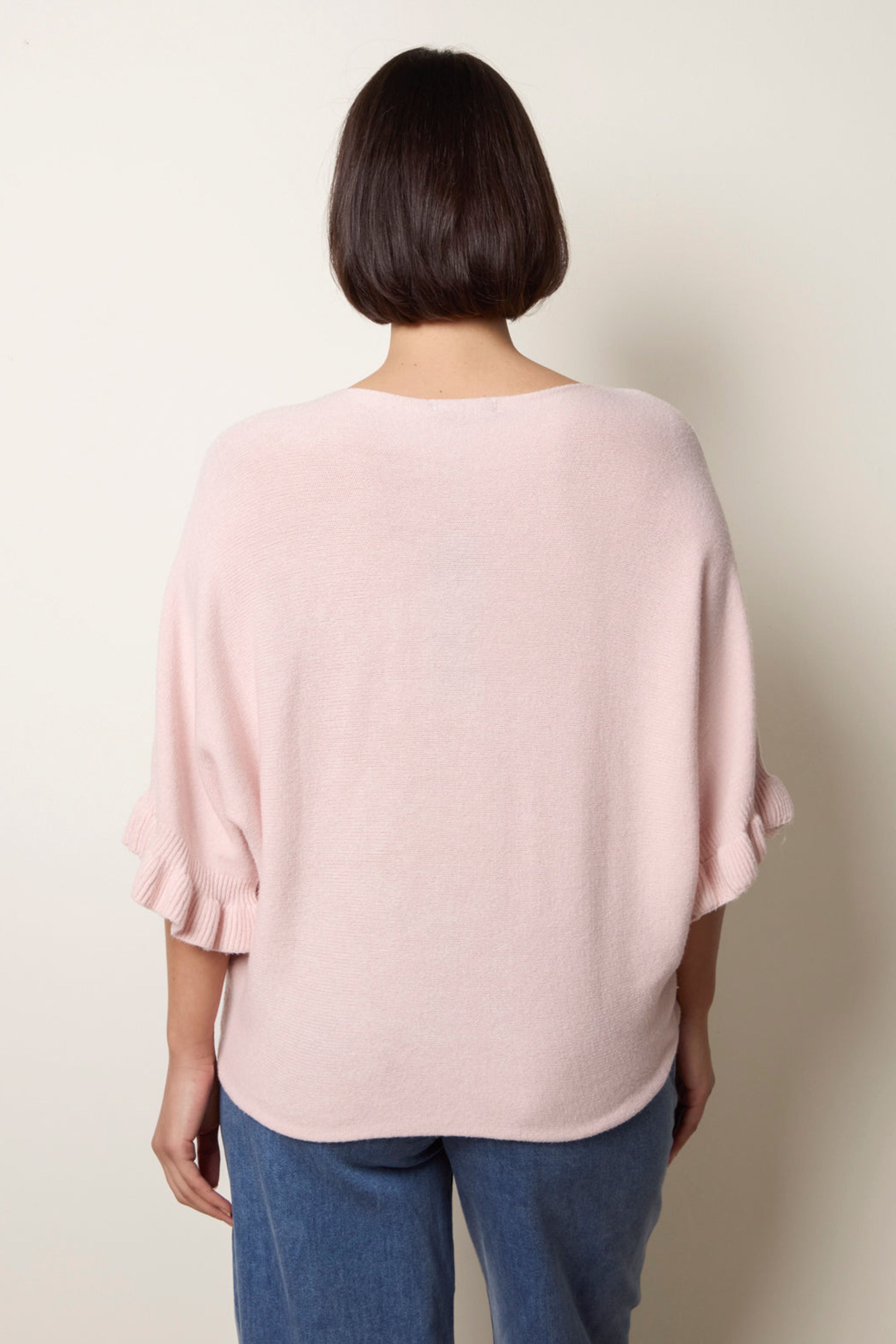 Blue Vanilla Pink Knitted Frill Sleeve Batwing Jumper