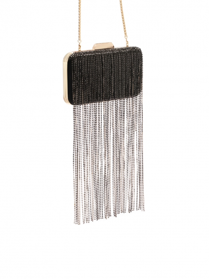 Stiff box bag with long zirconia chains