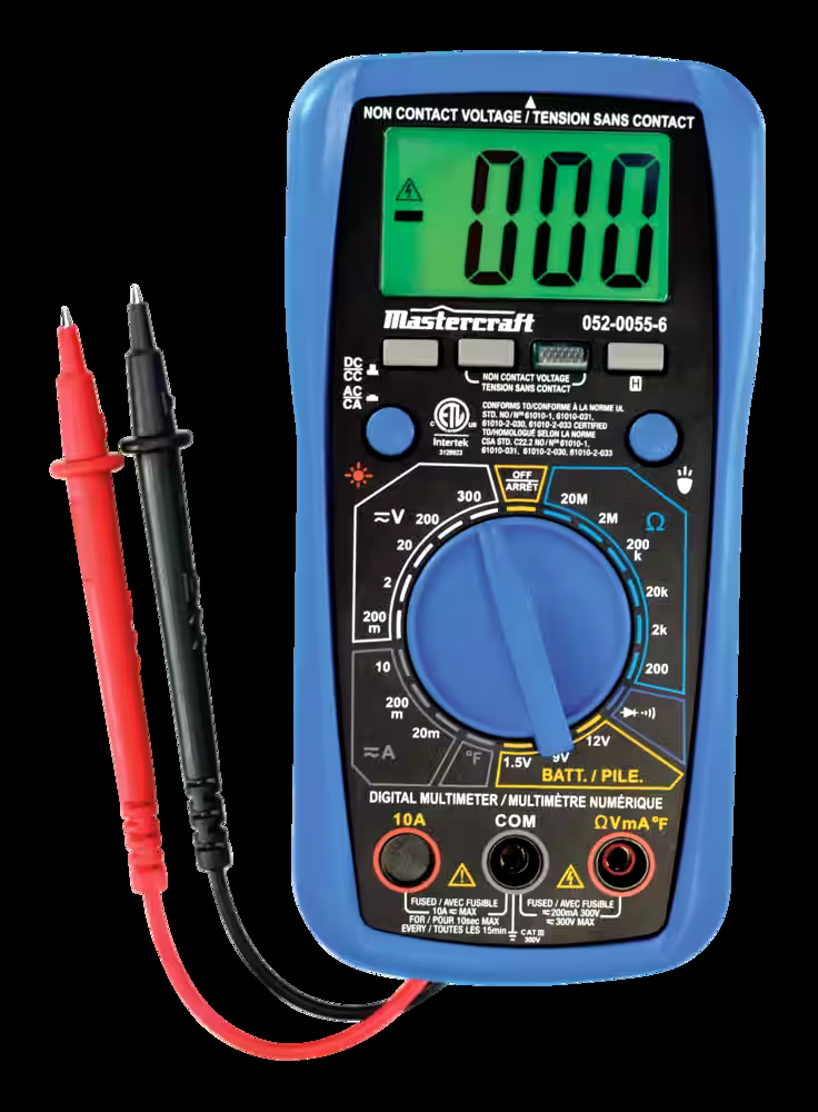 Mastercraft Deluxe Digital Volt Meter with 9 Functions and 28 Ranges, Blue