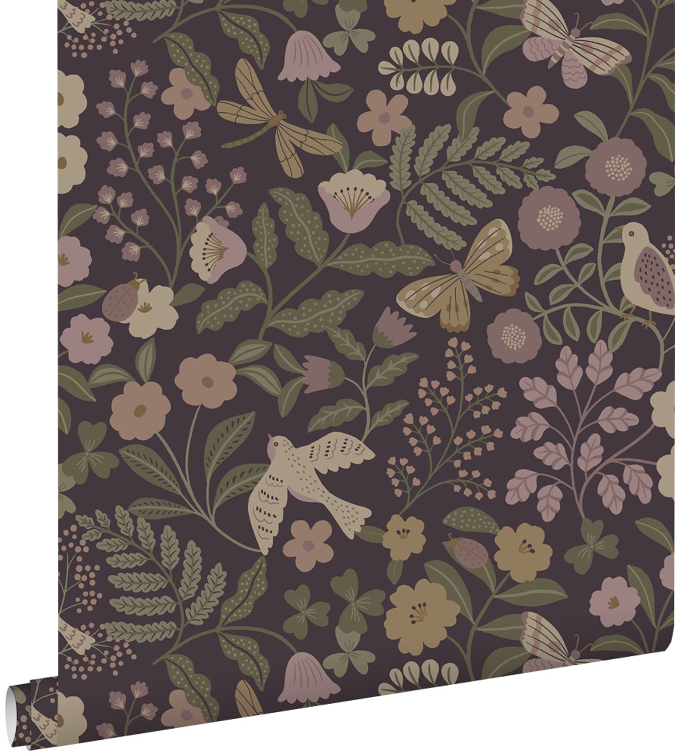 ESTAhome behang bloemen en vogels paars 53 cm x 10.05 m 139871