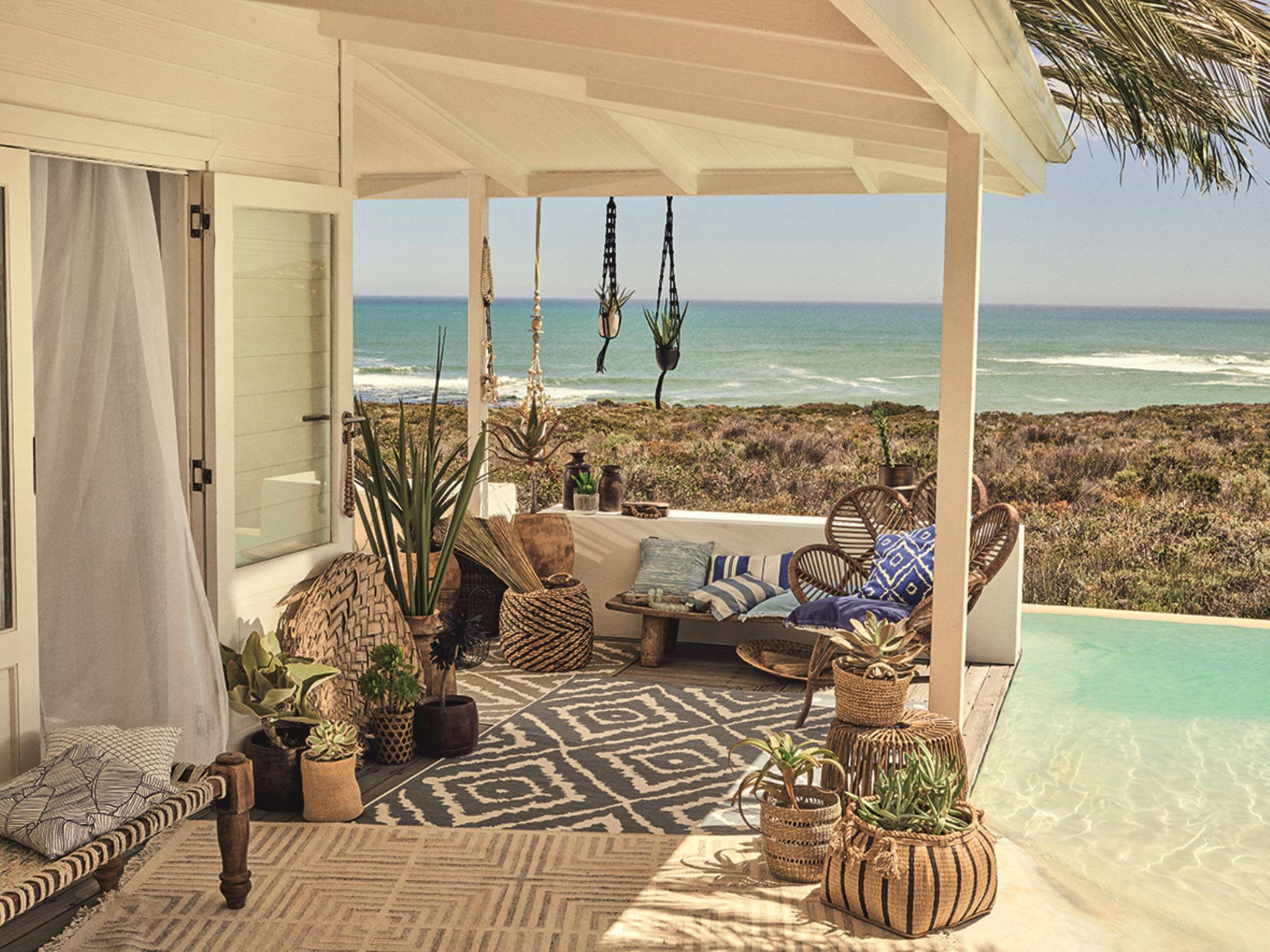 GARDEN - Tapis moderne outdoor d'extérieur tissé plat bleu 160x230