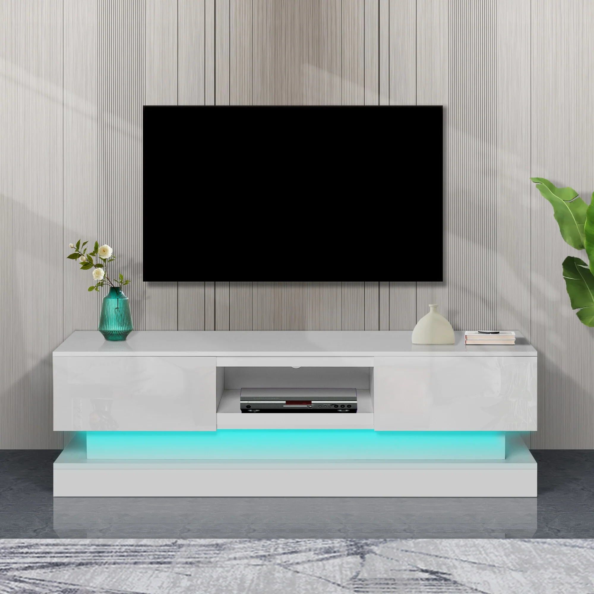 63 TV Stand with Double-Layer & LED for TVs Up to 65