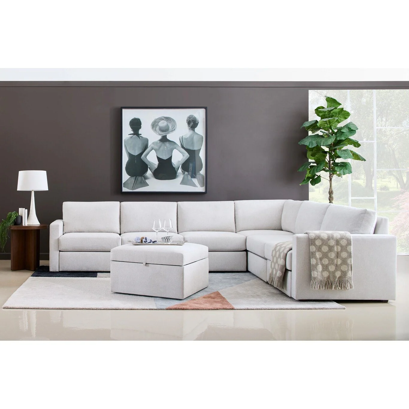 Flex 6-Seat Upholstered Modular Sectional with Storage Ottoman by Flexsteel - 134 x 35 x 103