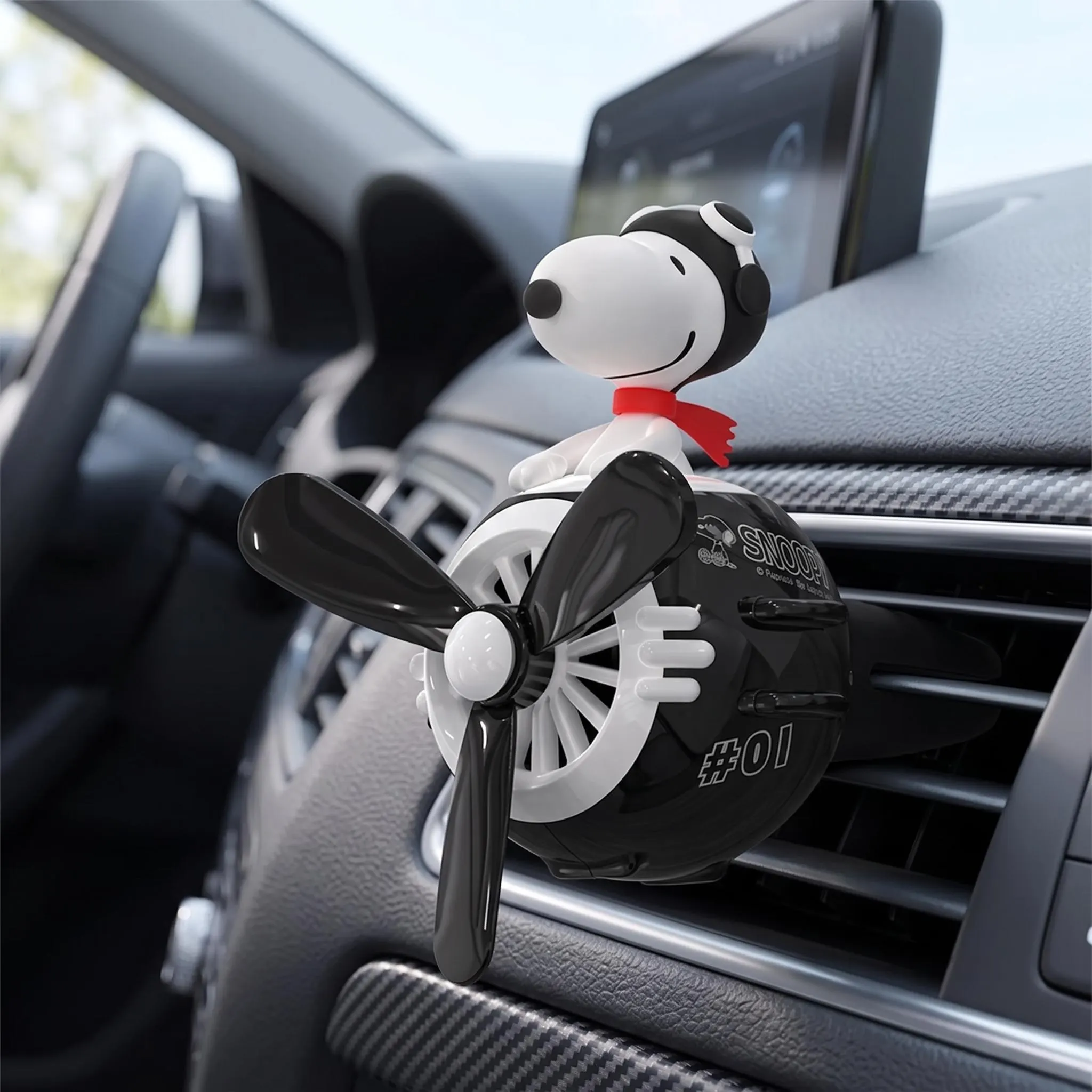 Snoopy Airplane Car Air Freshener, Rotating Propeller Vent Clip, Flannel Accessory