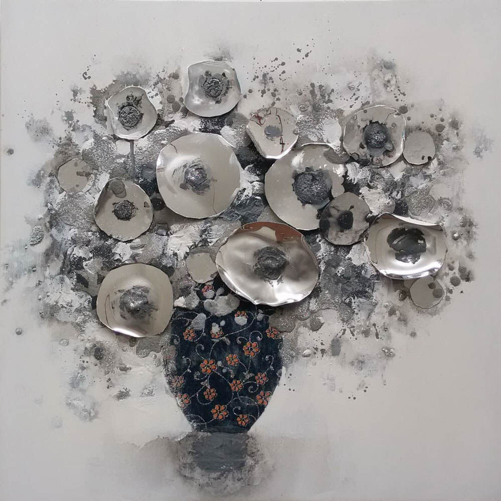 Quadro decorativo bouquet cinza