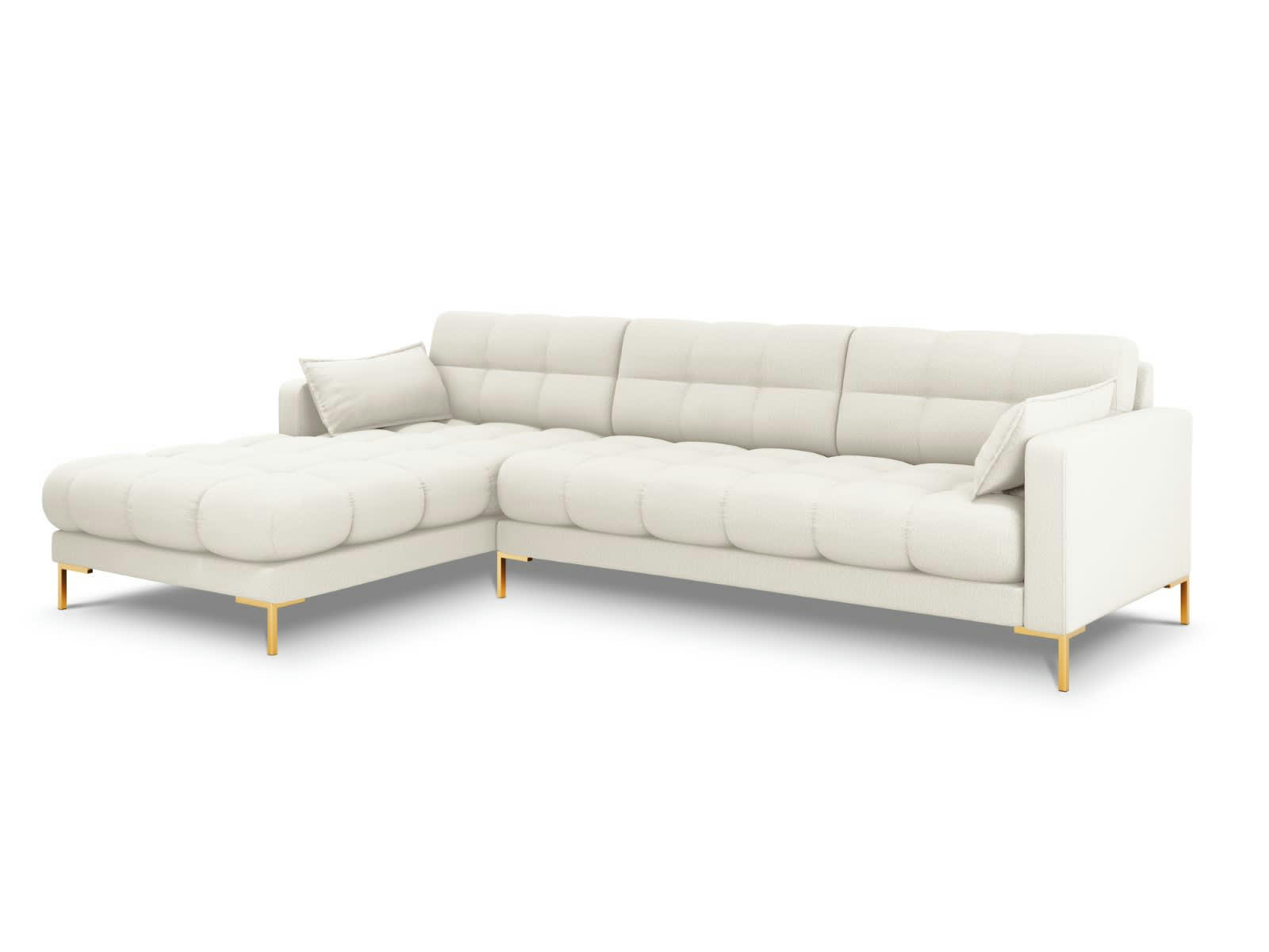 MAMAIA - Canapé d'angle gauche 5 places en tissu structurel beige clair